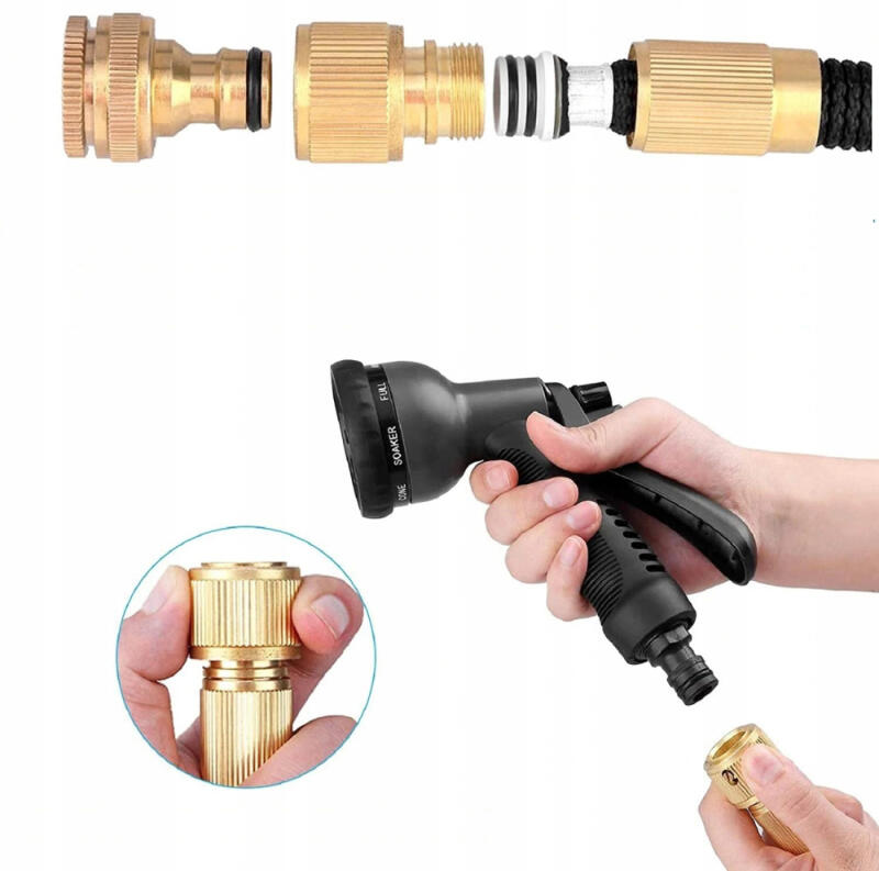 WĄŻ OGRODOWY 30M PISTOLET + ZŁĄCZKI ROZCIĄGLIWY