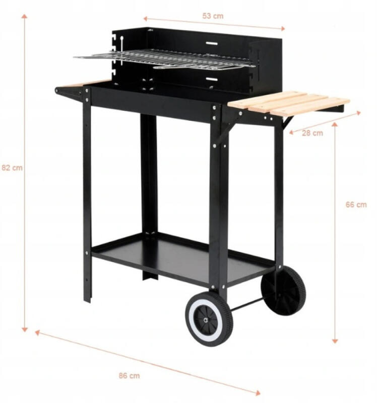GRILL WĘGLOWY OGRODOWY RUSZT PÓŁKA + KÓŁKA ROŻEN