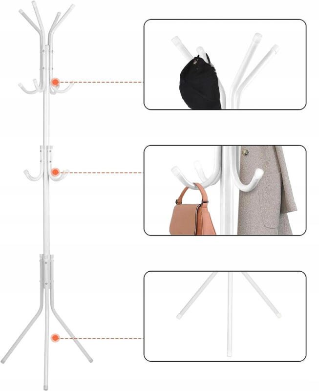 Wieszak Stojący Na Ubrania Kurtki Metalowy Biały Stojak Podłogowy Loft