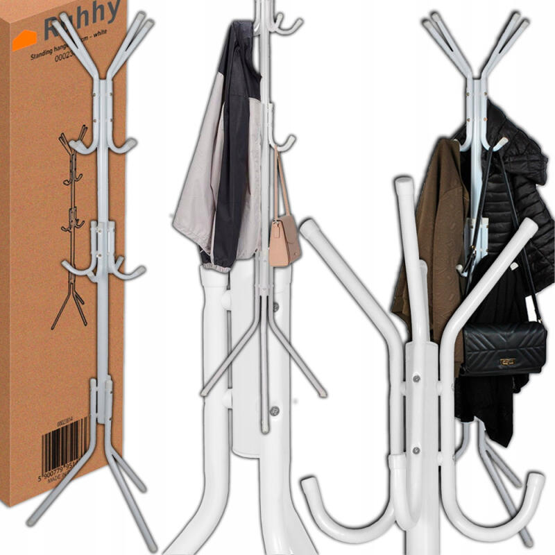 Wieszak Stojący Na Ubrania Kurtki Metalowy Biały Stojak Podłogowy Loft