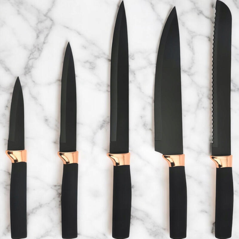 NOŻE KUCHENNE ZESTAW W BLOKU 5 szt + STOJAK OSTRE KOMPLET OSTRE CZARNE