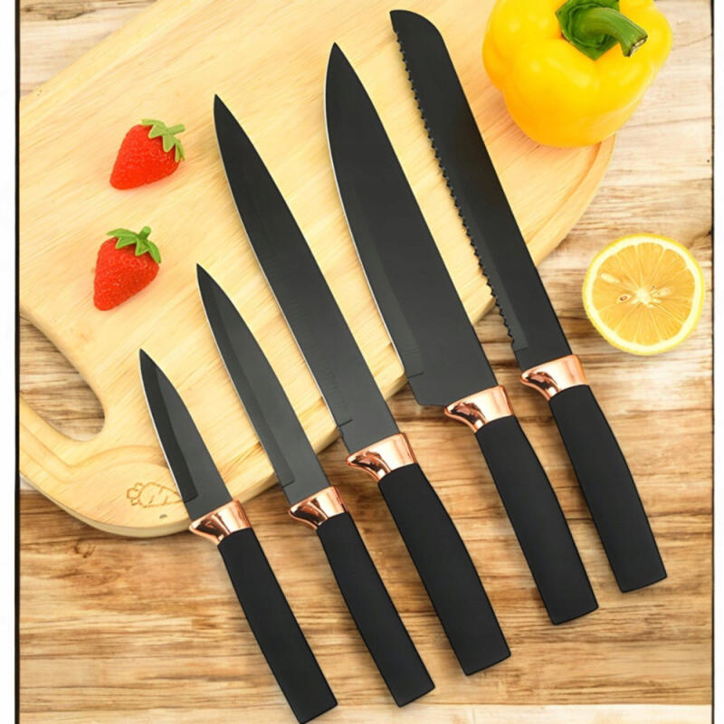 NOŻE KUCHENNE ZESTAW W BLOKU 5 szt + STOJAK OSTRE KOMPLET OSTRE CZARNE