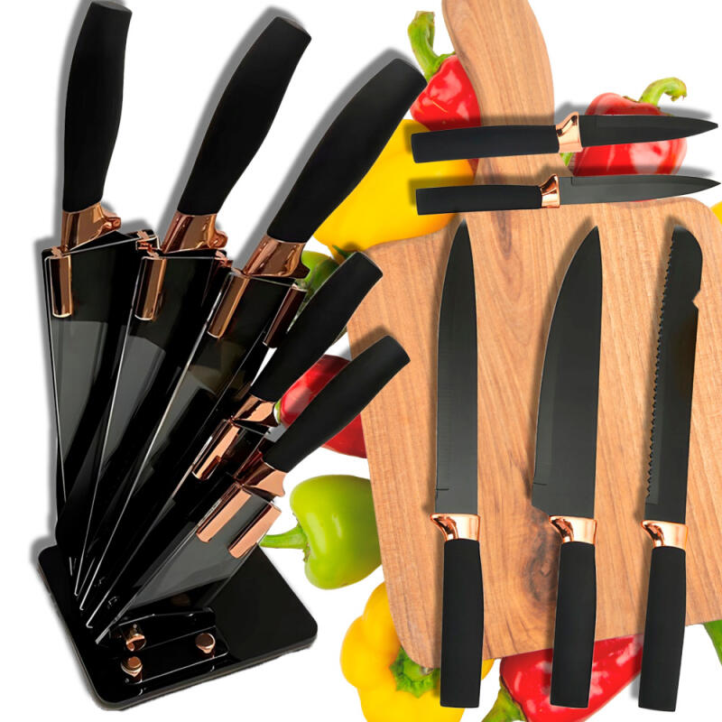 NOŻE KUCHENNE ZESTAW W BLOKU 5 szt + STOJAK OSTRE KOMPLET OSTRE CZARNE