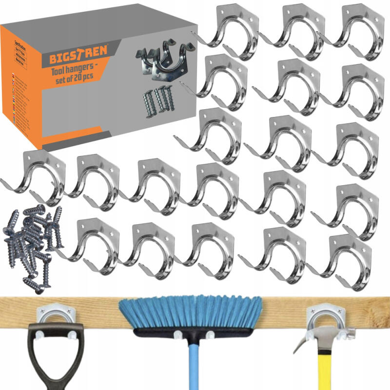 WIESZAK ŚCIENNY NA NARZĘDZIA OGRODOWE UCHWYT MIOTŁY GRABIE MOP ŁOPATE 20szt