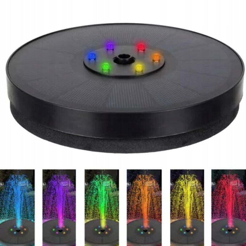 FONTANNA SOLARNA LED OGRODOWA DO OCZKA WODNEGO POMPA PŁYWAJĄCA 7 KOŃCÓWEK