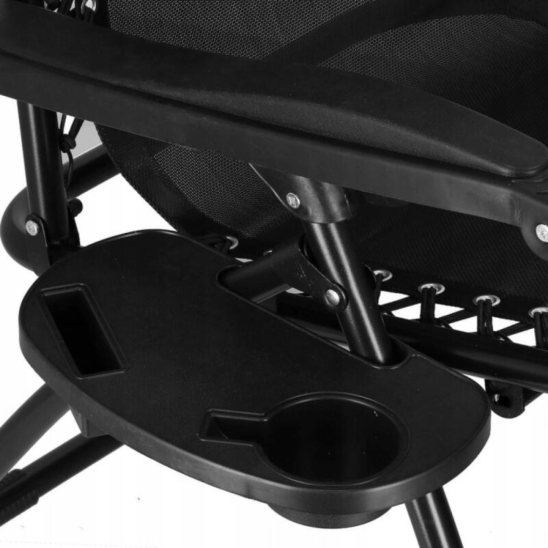 LEŻAK OGRODOWY PLAŻOWY GRAWITACYJNY KRZESŁO FOTEL SKŁADANY Z PODUSZKĄ CZARN