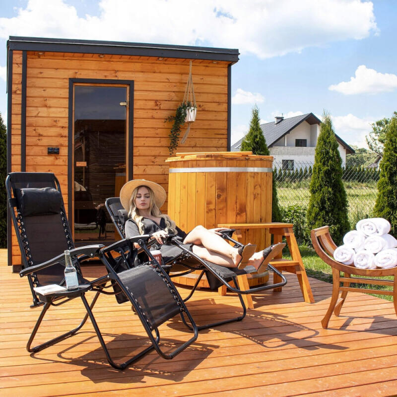 LEŻAK OGRODOWY PLAŻOWY GRAWITACYJNY KRZESŁO FOTEL SKŁADANY Z PODUSZKĄ CZARN