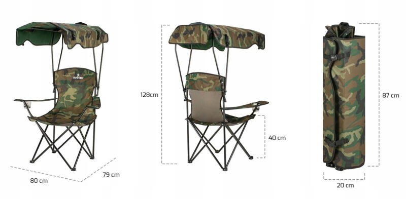 KRZESŁO WĘDKARSKIE SKŁADANE Z OPARCIEM I DASZKIEM TURYSTYCZNE + POKROWIEC