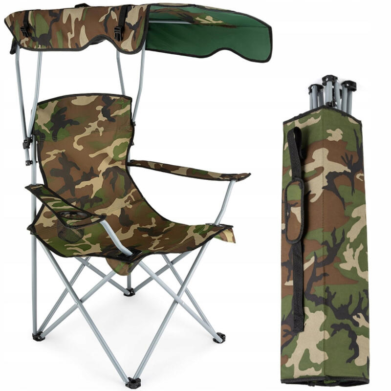 KRZESŁO WĘDKARSKIE SKŁADANE Z OPARCIEM I DASZKIEM TURYSTYCZNE + POKROWIEC