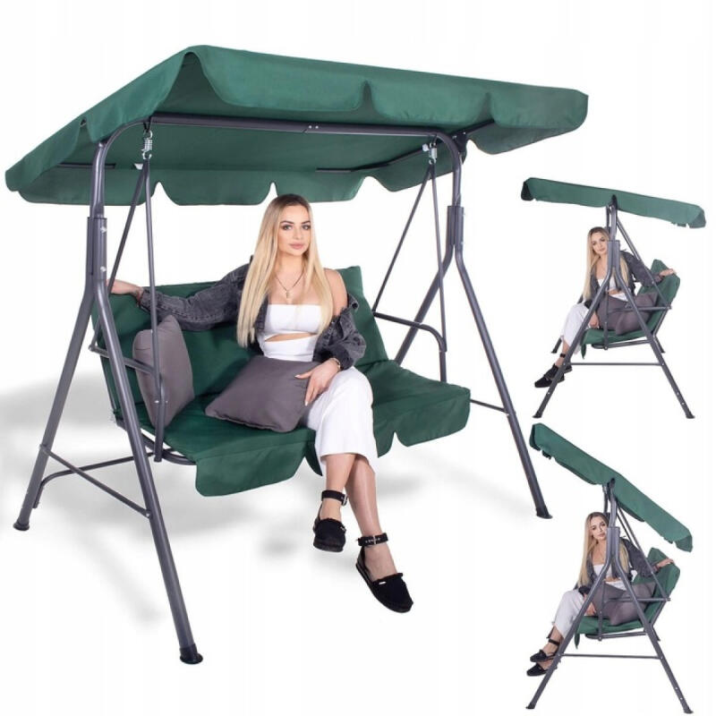 HUŚTAWKA OGRODOWA METALOWA 3 OSOBOWA WOLNOSTOJĄCA ŁAWKA BUJANA Z DASZKIEM