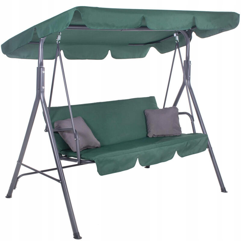 HUŚTAWKA OGRODOWA METALOWA 3 OSOBOWA WOLNOSTOJĄCA ŁAWKA BUJANA Z DASZKIEM