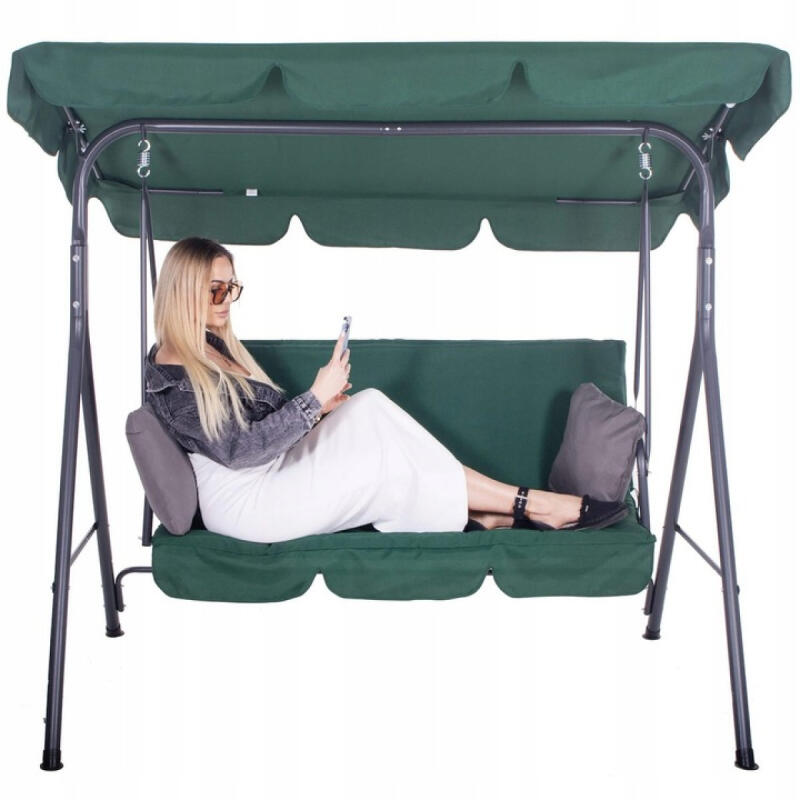 HUŚTAWKA OGRODOWA METALOWA 3 OSOBOWA WOLNOSTOJĄCA ŁAWKA BUJANA Z DASZKIEM