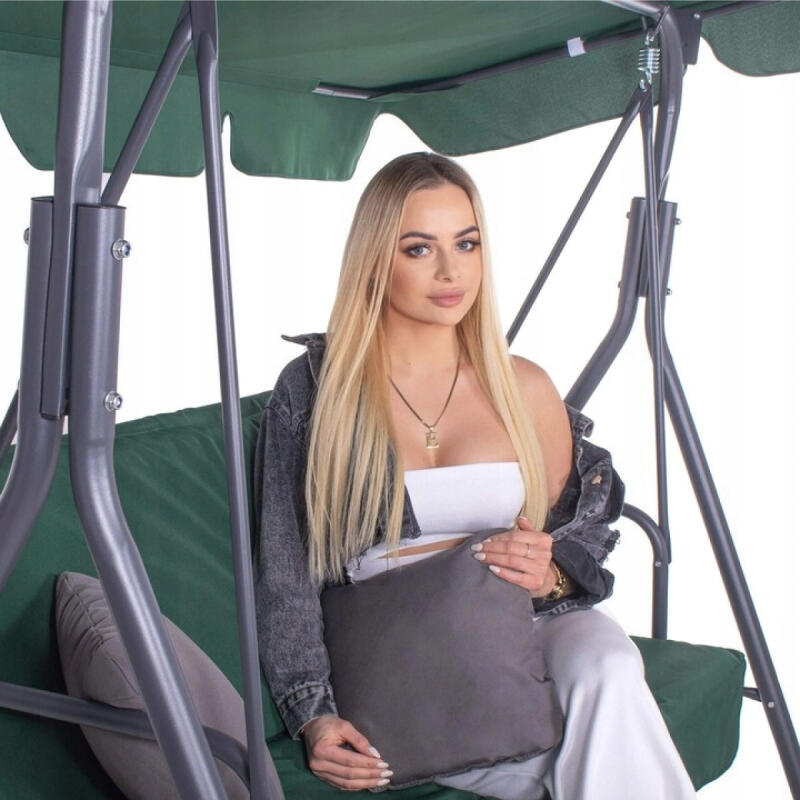 HUŚTAWKA OGRODOWA METALOWA 3 OSOBOWA WOLNOSTOJĄCA ŁAWKA BUJANA Z DASZKIEM