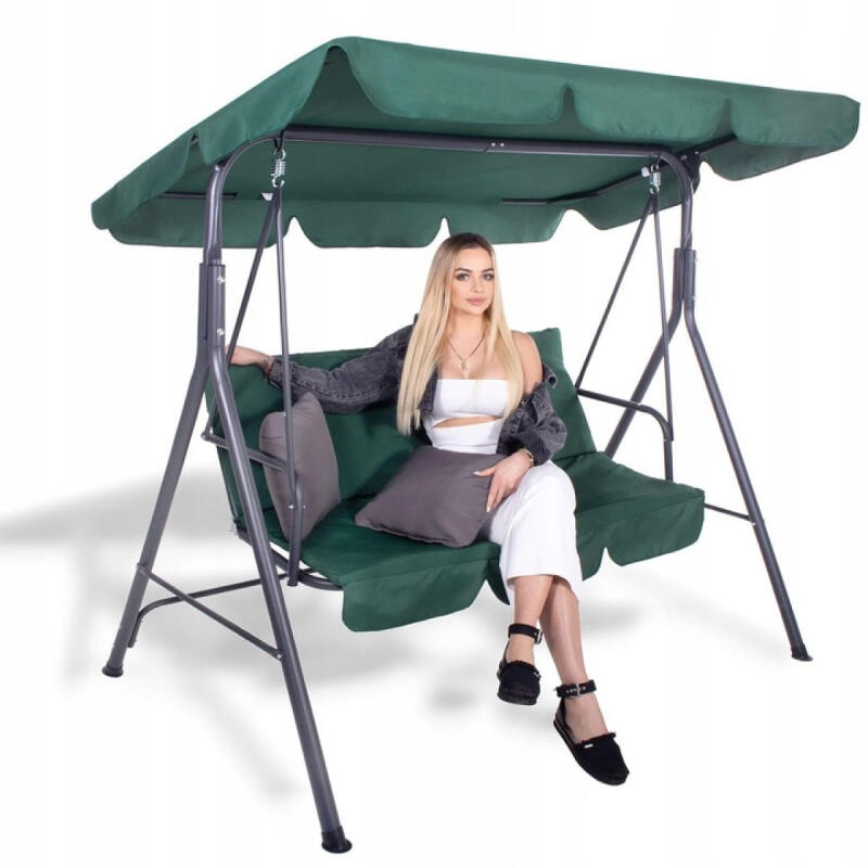 HUŚTAWKA OGRODOWA METALOWA 3 OSOBOWA WOLNOSTOJĄCA ŁAWKA BUJANA Z DASZKIEM