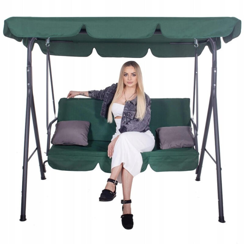 HUŚTAWKA OGRODOWA METALOWA 3 OSOBOWA WOLNOSTOJĄCA ŁAWKA BUJANA Z DASZKIEM
