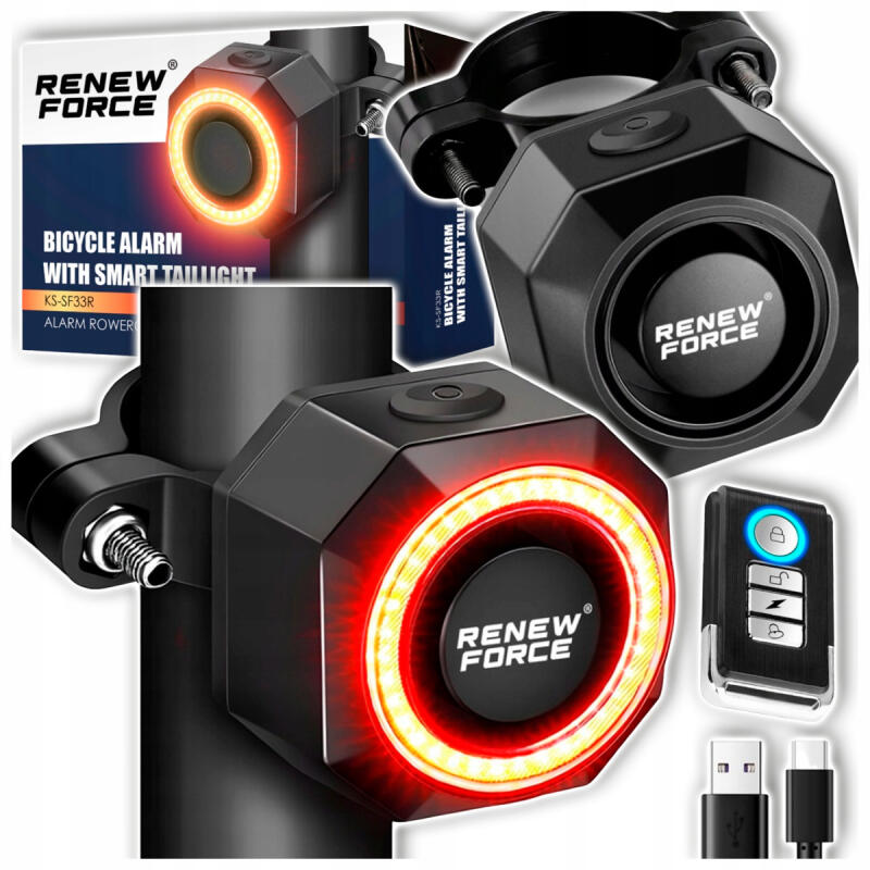 Alarm Rowerowy Na Pilota Bezprzewodowy Lampka Tylna 2w1 Do Roweru Głośny