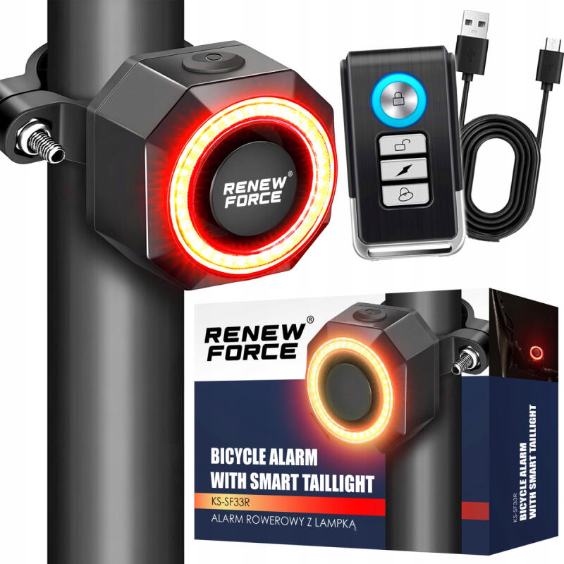 Alarm Rowerowy Na Pilota Bezprzewodowy Lampka Tylna 2w1 Do Roweru Głośny