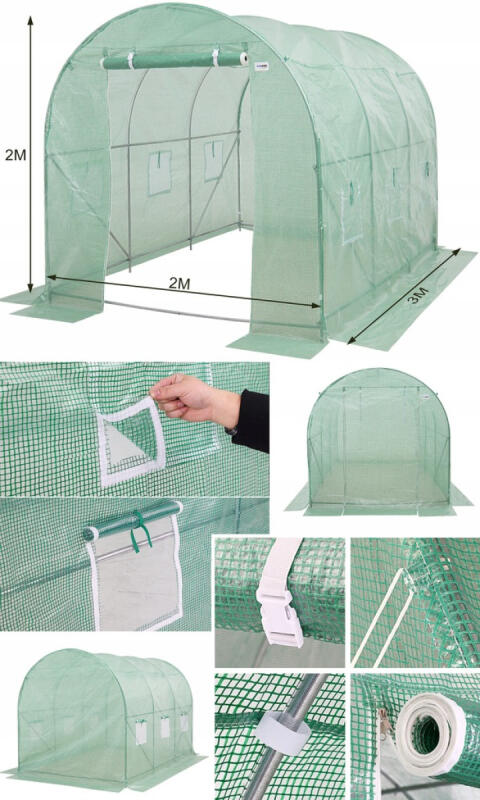 TUNEL FOLIOWY 2x3 NAMIOT OGRODOWY SZKLARNIA NA WARZYWA 6m2 MOCNY + GRATIS