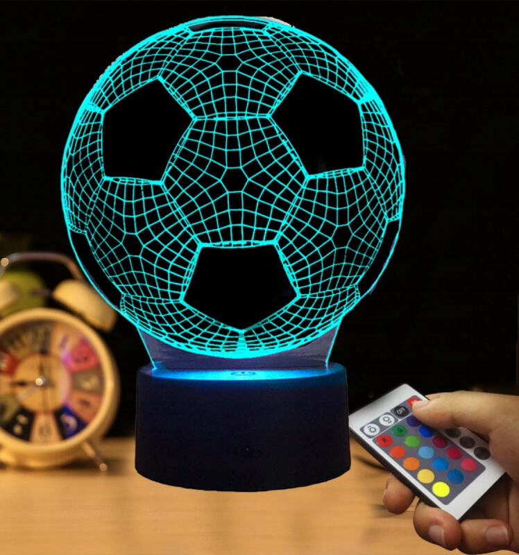 LAMPKA NOCNA DO SYPIALNI DLA DZIECI LED 3D RÓŻNE KOLORY PIŁKA NOŻNA + PILOT
