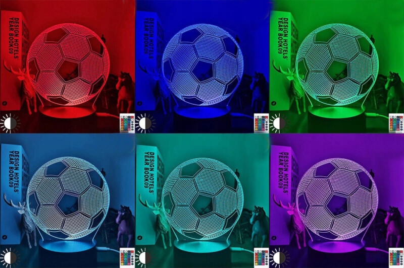 LAMPKA NOCNA DO SYPIALNI DLA DZIECI LED 3D RÓŻNE KOLORY PIŁKA NOŻNA + PILOT