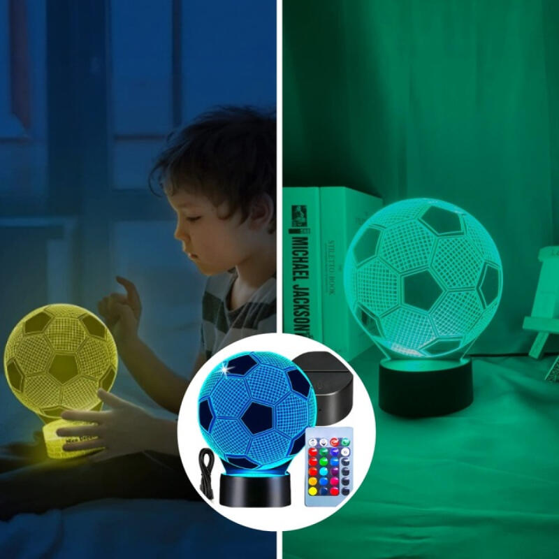 LAMPKA NOCNA DO SYPIALNI DLA DZIECI LED 3D RÓŻNE KOLORY PIŁKA NOŻNA + PILOT