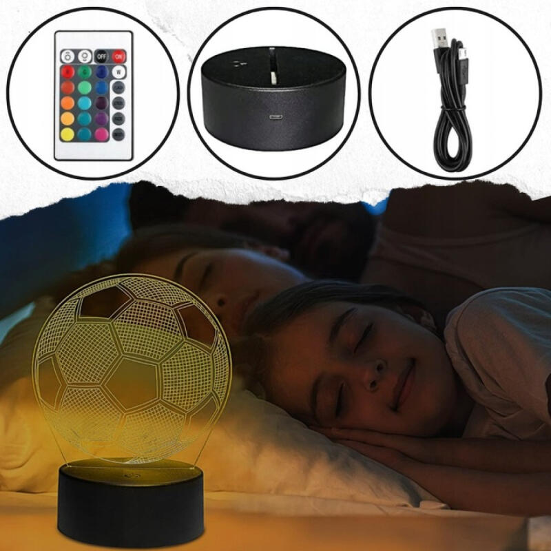 LAMPKA NOCNA DO SYPIALNI DLA DZIECI LED 3D RÓŻNE KOLORY PIŁKA NOŻNA + PILOT