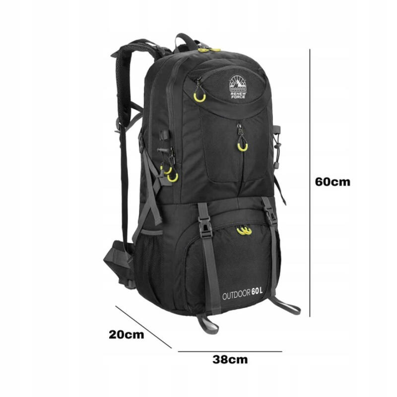 PLECAK TURYSTYCZNY TREKKINGOWY GÓRSKI W GÓRY BIWAK 60L MĘSKI DAMSKI CZARNY