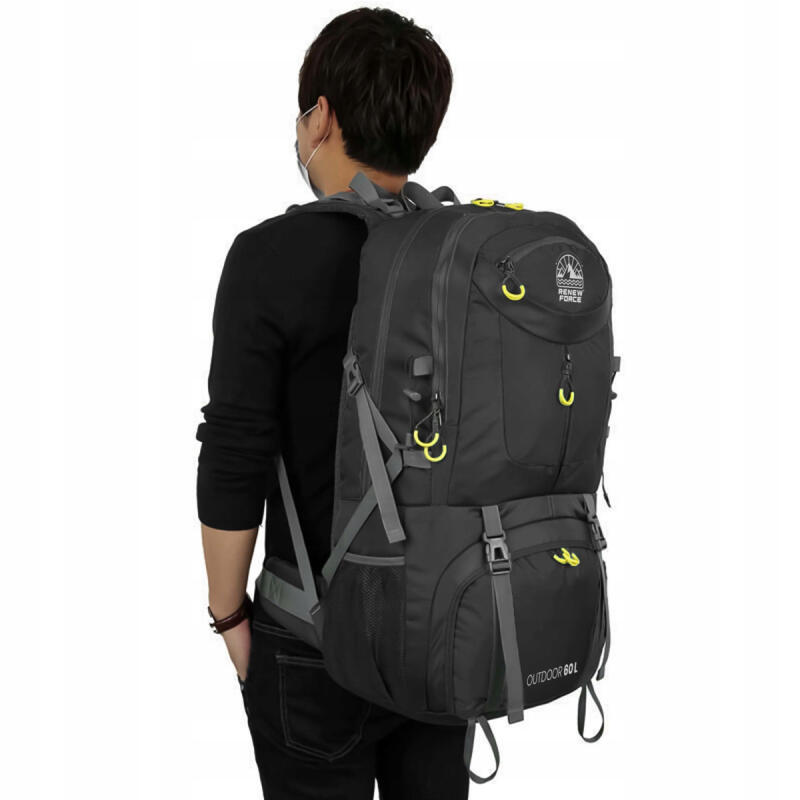 PLECAK TURYSTYCZNY TREKKINGOWY GÓRSKI W GÓRY BIWAK 60L MĘSKI DAMSKI CZARNY