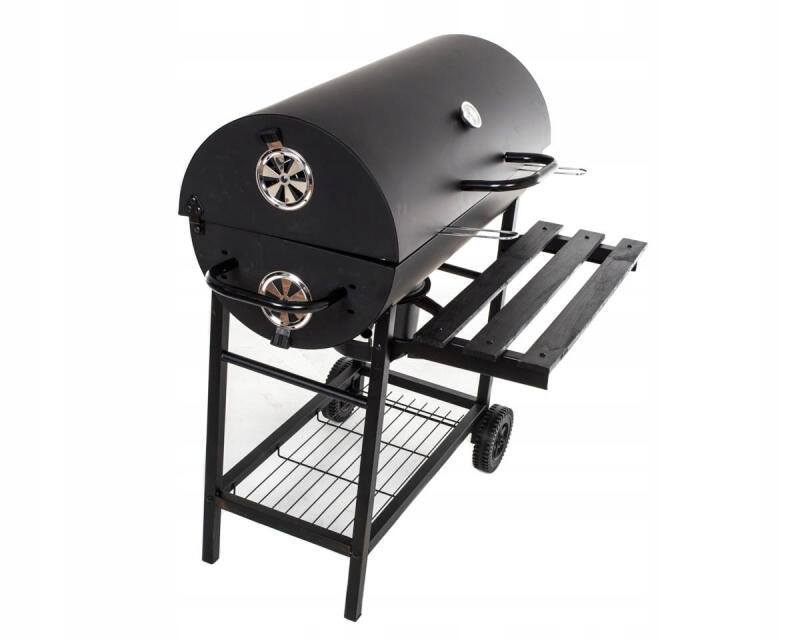 Grill Węglowy Ogrodowy Z Pokrywą Duży Na Kółkach 2 Ruszty Termometr Półki