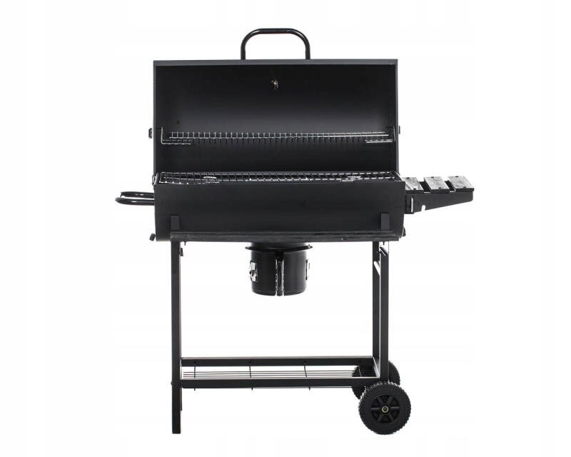 Grill Węglowy Ogrodowy Z Pokrywą Duży Na Kółkach 2 Ruszty Termometr Półki