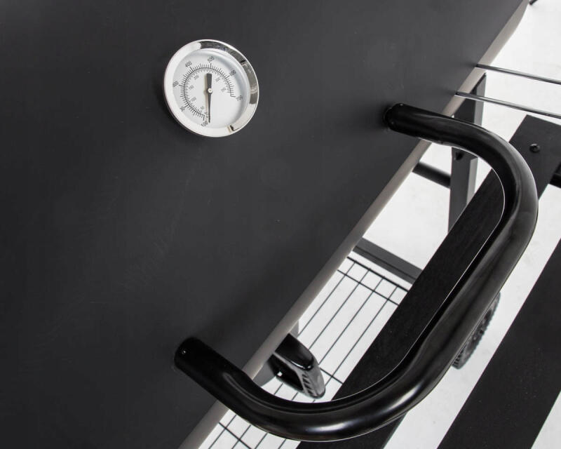 Grill Węglowy Ogrodowy Z Pokrywą Duży Na Kółkach 2 Ruszty Termometr Półki