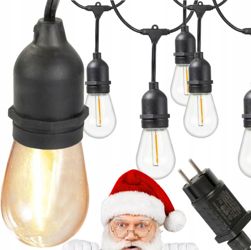GIRLANDA OGRODOWA ŚWIETLNA ŁAŃCUCH ŚWIETLNY LED 15 E27 15M LAMPKI WODOODPOR
