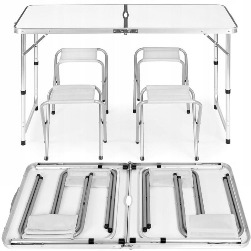 Stół Rozkładany z Krzesłami x4 Biały Ogrodowy Bankietowy Turystyczny 120cm