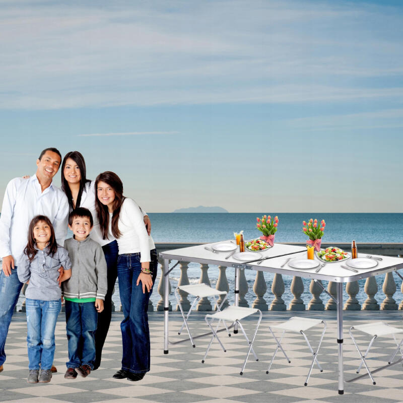 Stół Rozkładany z Krzesłami x4 Biały Ogrodowy Bankietowy Turystyczny 120cm