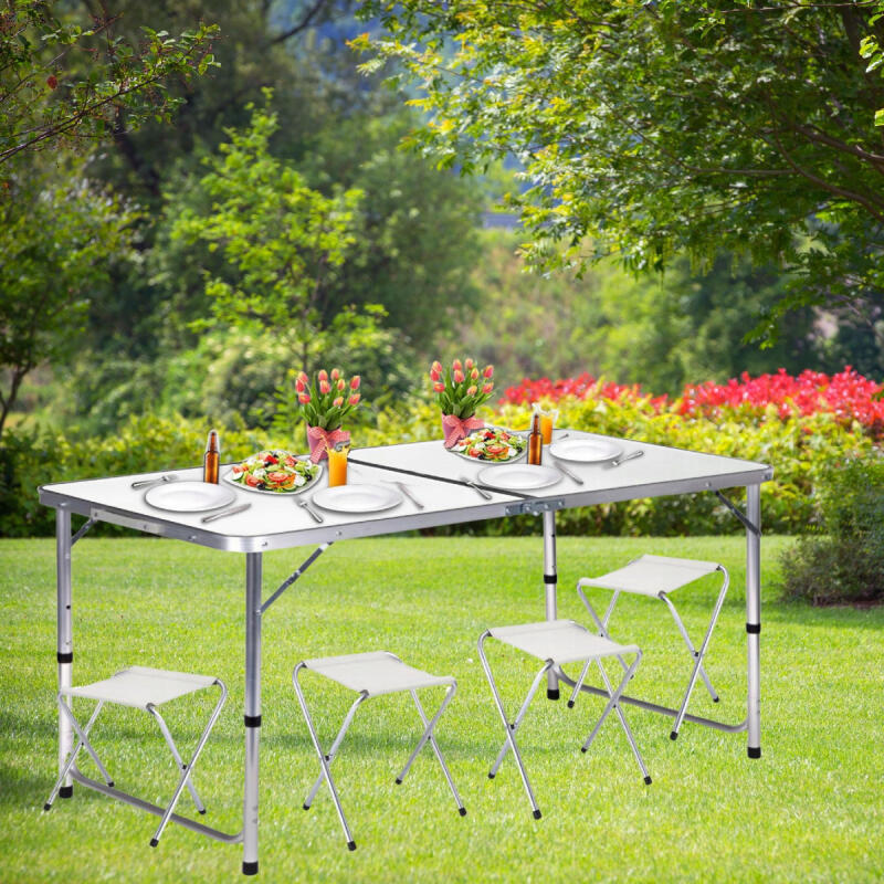Stół Rozkładany z Krzesłami x4 Biały Ogrodowy Bankietowy Turystyczny 120cm