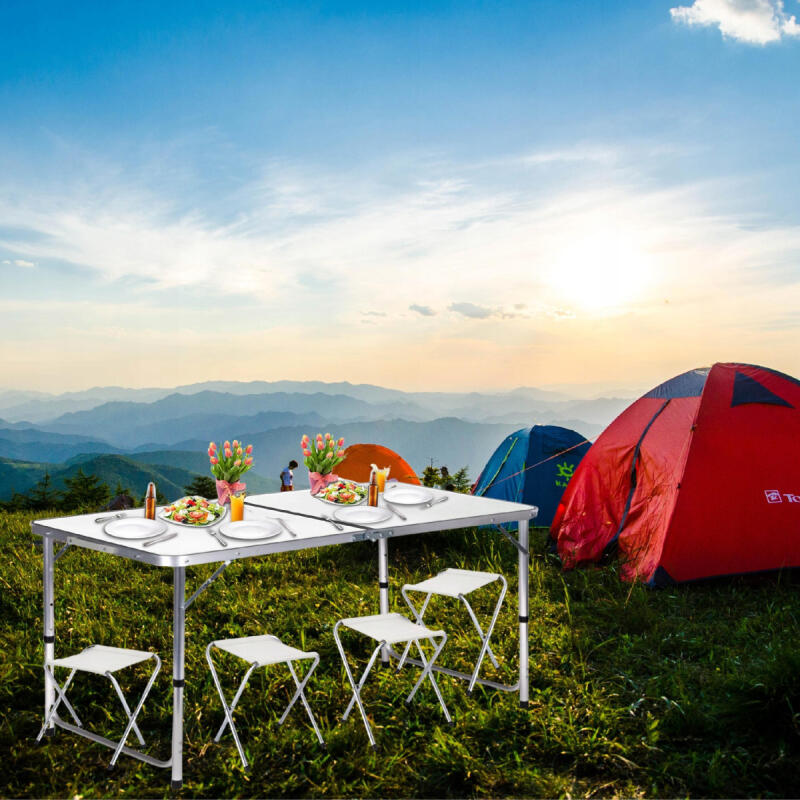 Stół Rozkładany z Krzesłami x4 Biały Ogrodowy Bankietowy Turystyczny 120cm