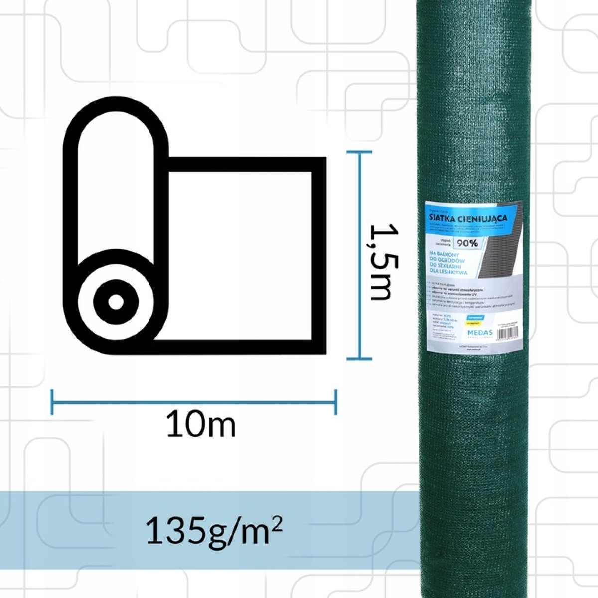 SIATKA CIENIUJĄCA NA OGRODZENIE PŁOT BALKON MASKUJĄCA 1,5x10m 90% UV MOCNA