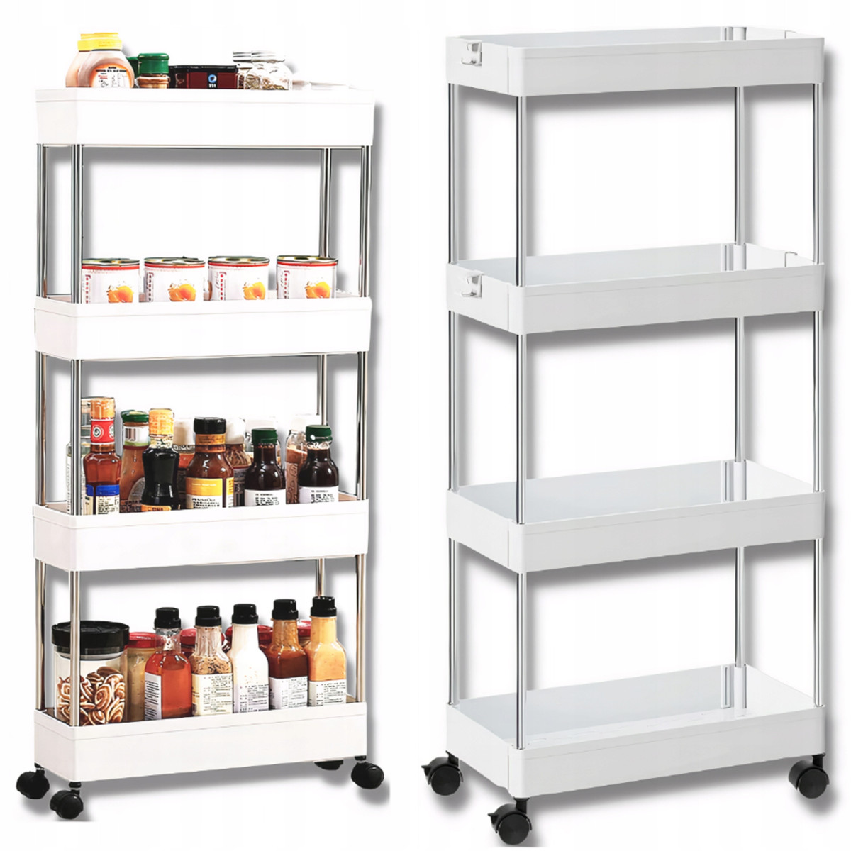 WÓZEK KUCHANNY NA KÓŁKACH PÓŁKA ŁAZIENKOWA MOBILNA SZAFKA REGAŁ BIAŁA