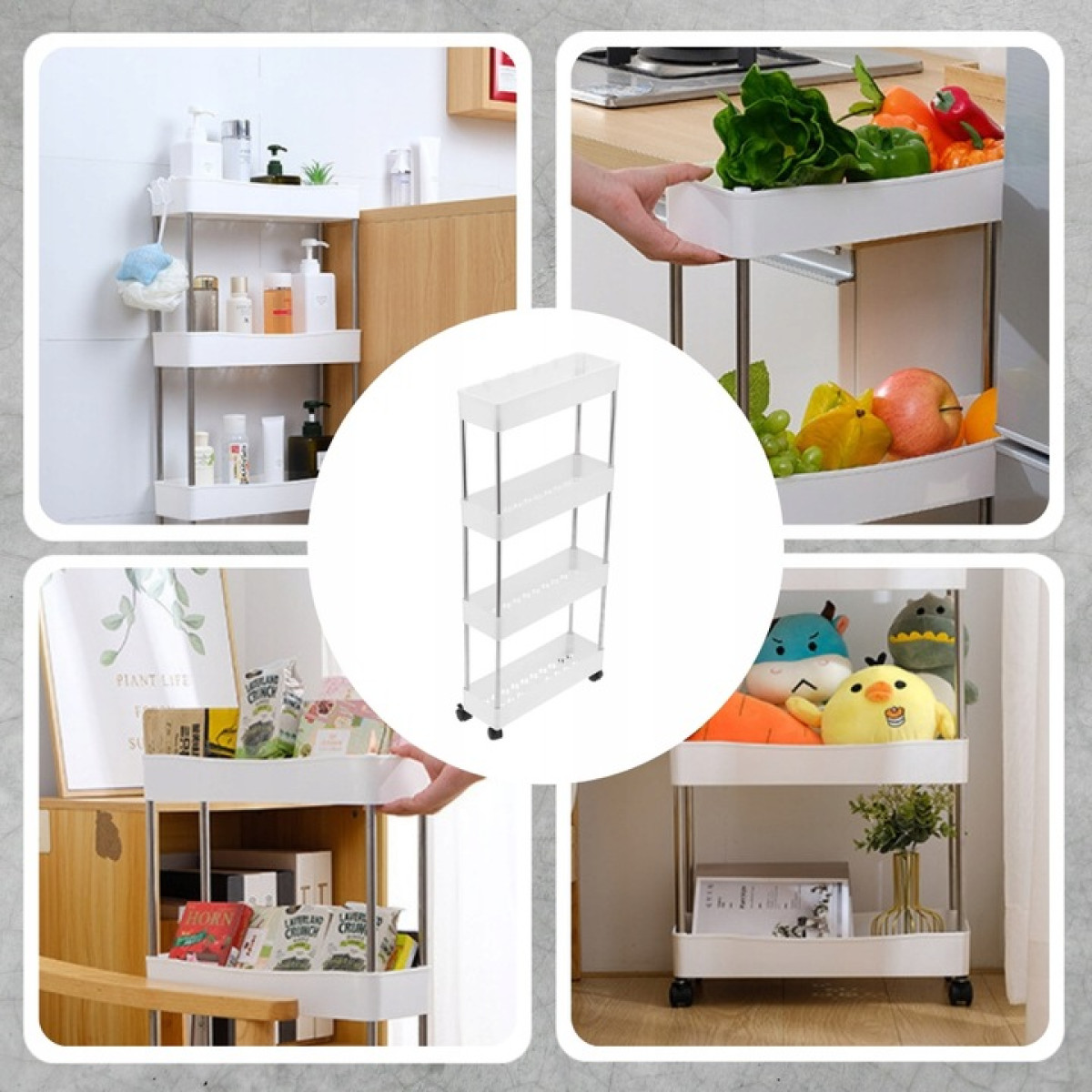 WÓZEK KUCHANNY NA KÓŁKACH PÓŁKA ŁAZIENKOWA MOBILNA SZAFKA REGAŁ BIAŁA