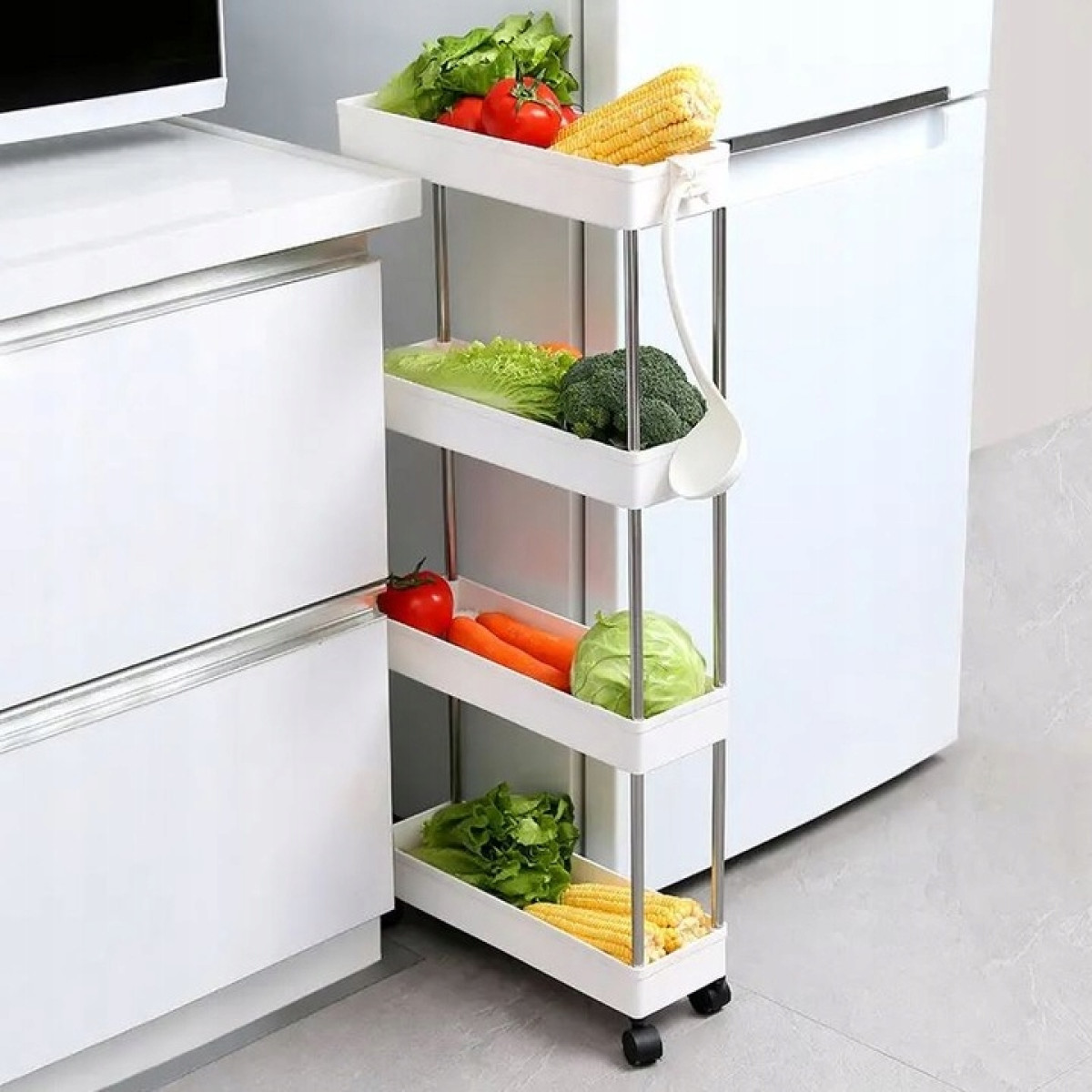 WÓZEK KUCHANNY NA KÓŁKACH PÓŁKA ŁAZIENKOWA MOBILNA SZAFKA REGAŁ BIAŁA