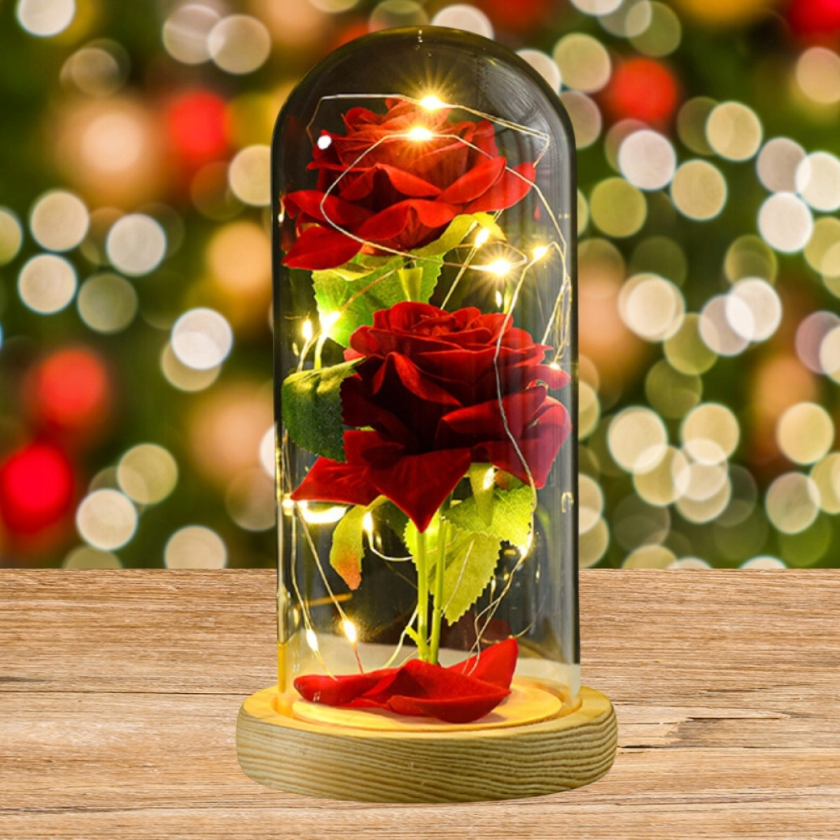 WIECZNA RÓŻA W SZKLE CZERWONA ŚWIECĄCA LED PREZENT PUDEŁKO ŚWIĘTA GWIAZDKA